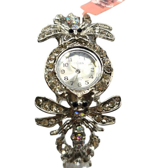 Strada Crystal Women Watch Dragonfly Analog Quartz Movement Silver Tone - Picture 8 of 9